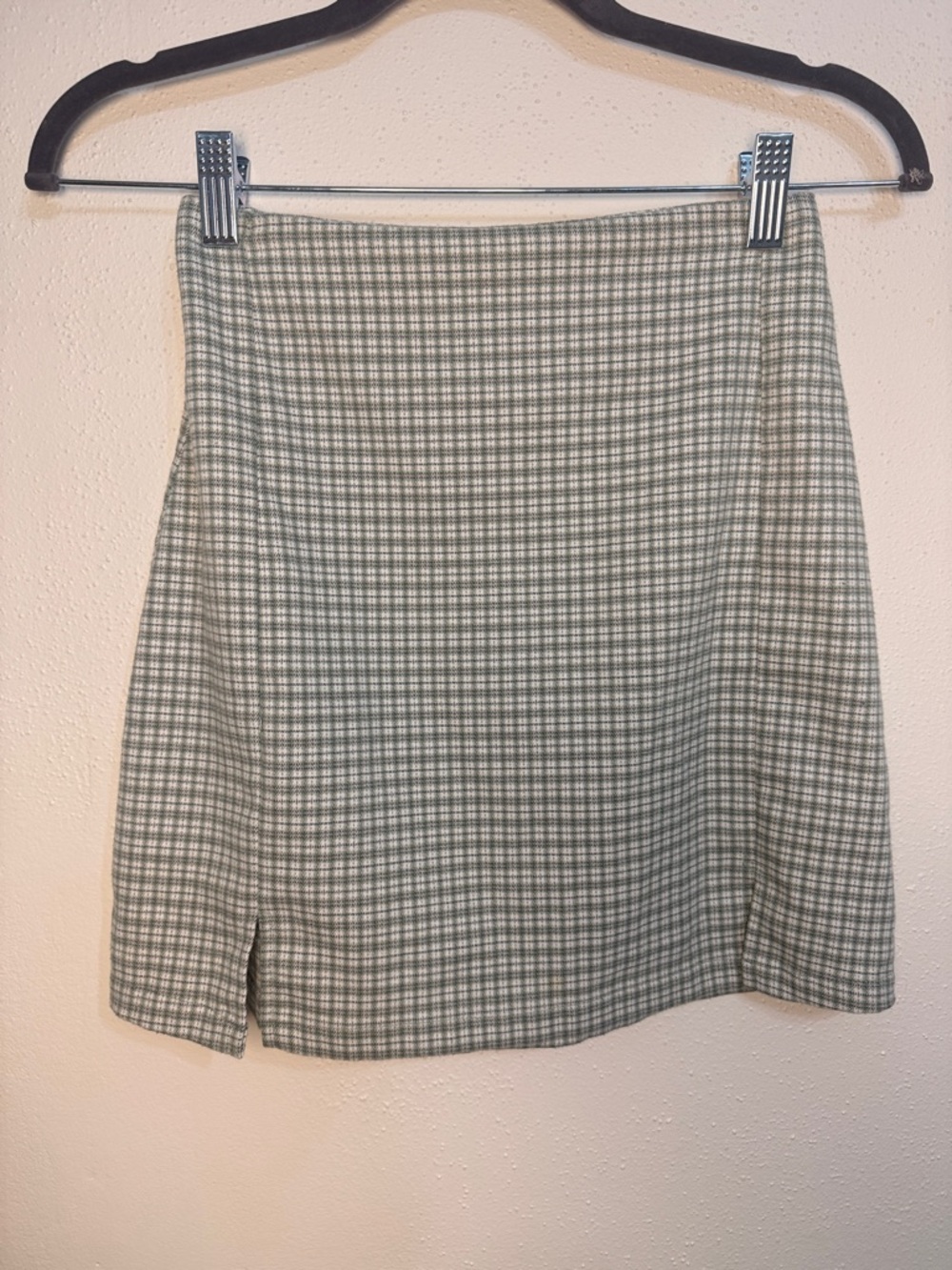 Brandy Melville Sage Green Plaid Mini Skirt